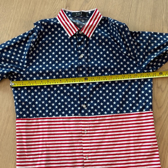 Amazon Men's Short-Sleeve Star & Stripe Button-Down Shirt - Navy/Red/White - Picture 3 of 6